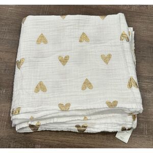 Cloud Island Baby Blanket White‎ Gold Hearts Swaddle Muslin Soft 48x42